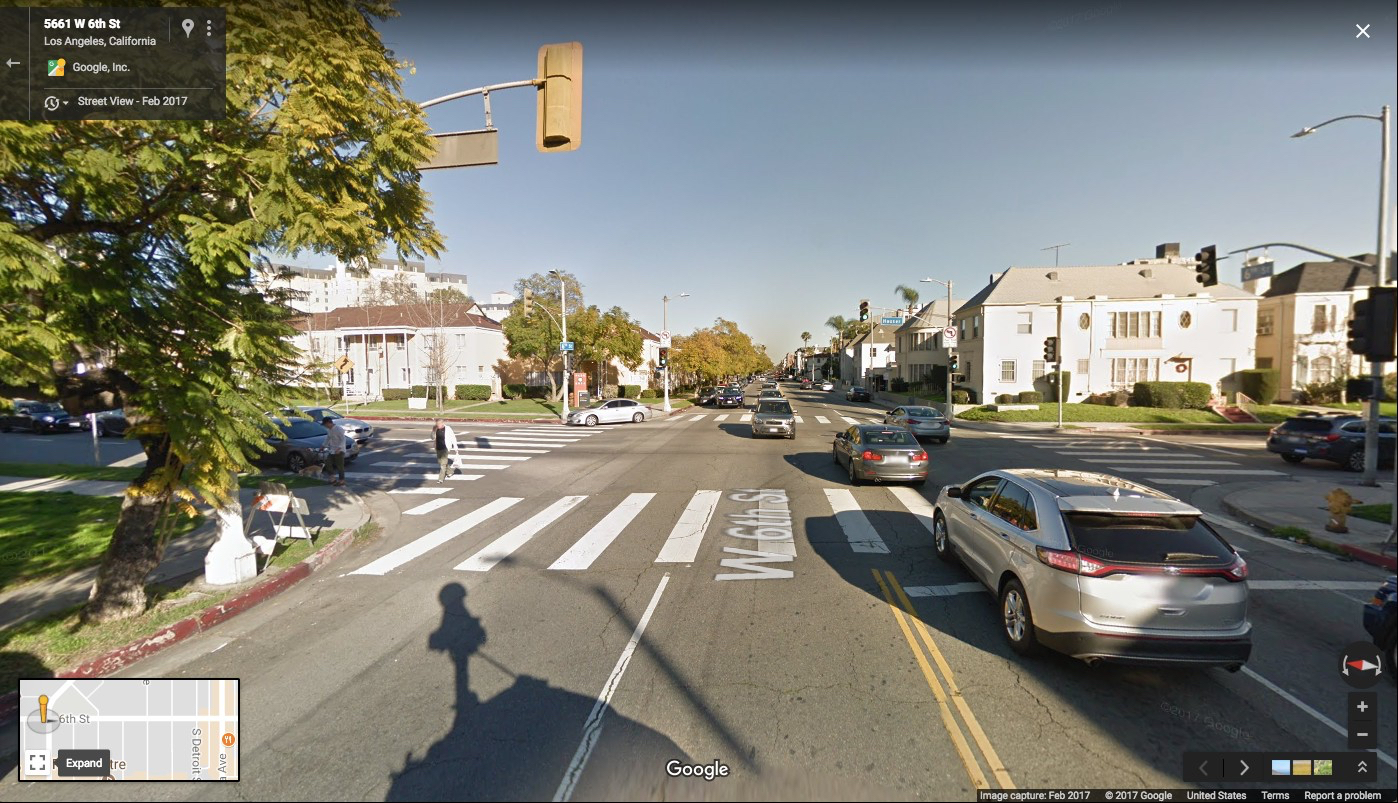 Image of Sixth Street at Hauser, where the Councilmember recommends a dedicated left-turn lane.