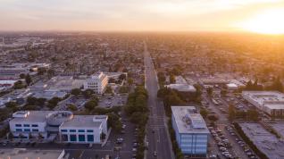 Aerial view of downtown Downey, California