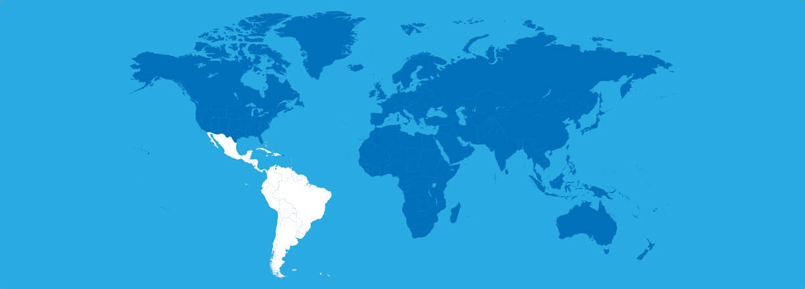 world map highlight latin america/caribbean
